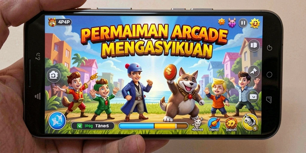 Tampilan permainan arcade yang dinamis dan penuh aksi dalam 4P4P.