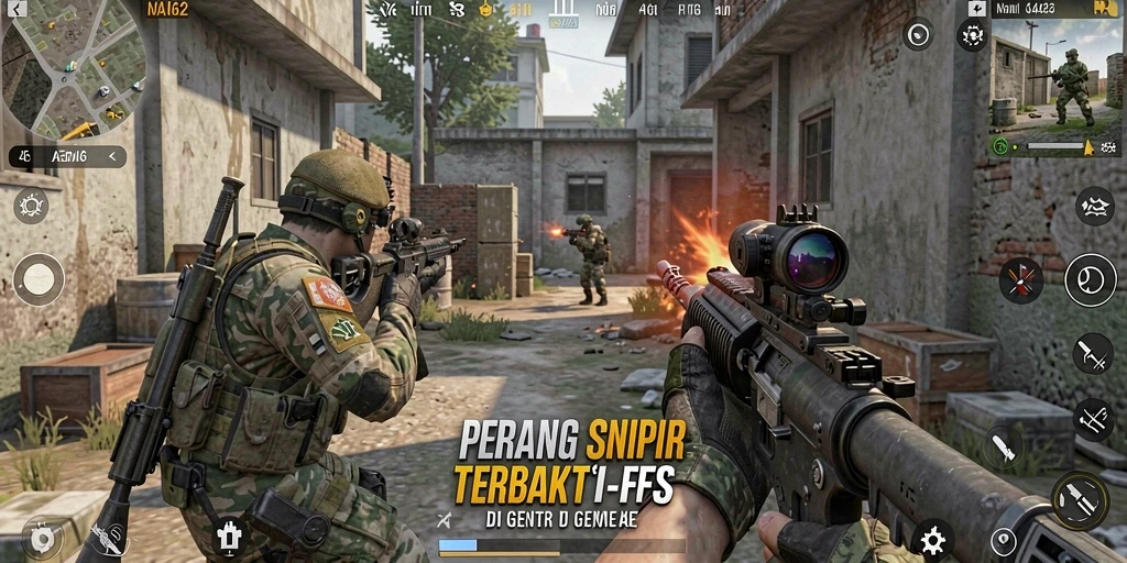Screenshot gameplay AA62 menampilkan pertempuran intens di lingkungan yang realistis.