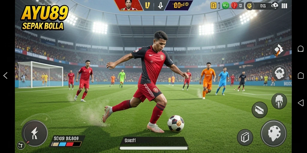 Tampilan gameplay sepak bola yang mengesankan dan interaktif.