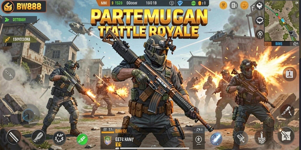 Tampilan gameplay BW888 yang mendebarkan dalam pertempuran Battle Royale.