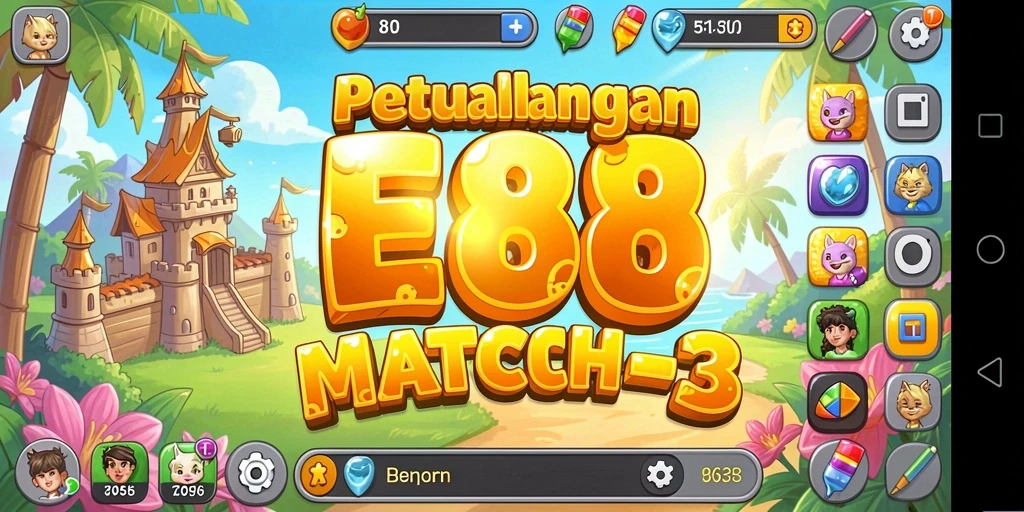 Screenshot gameplay E88 menampilkan aksi match-3 yang seru.