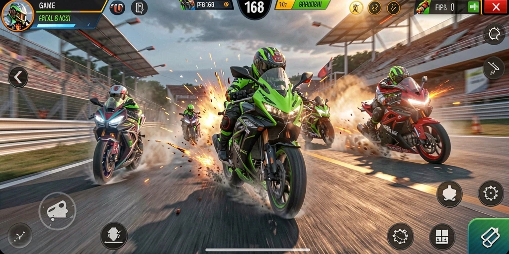 Tampilan gameplay FB168 yang mendebarkan dalam balapan motor.