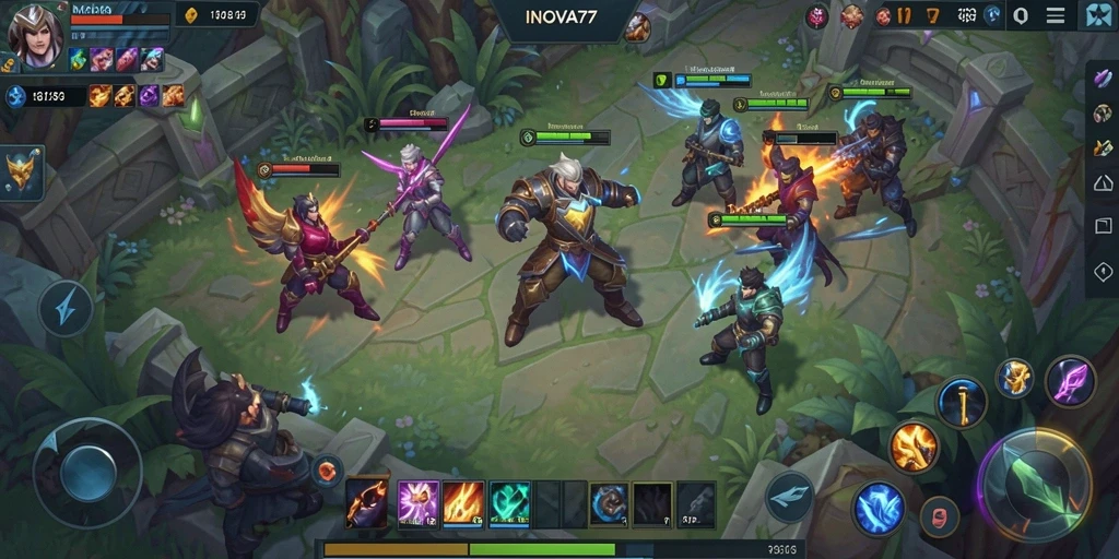 Tangkapan layar permainan INOVA77 yang menampilkan aksi seru dalam mode MOBA.