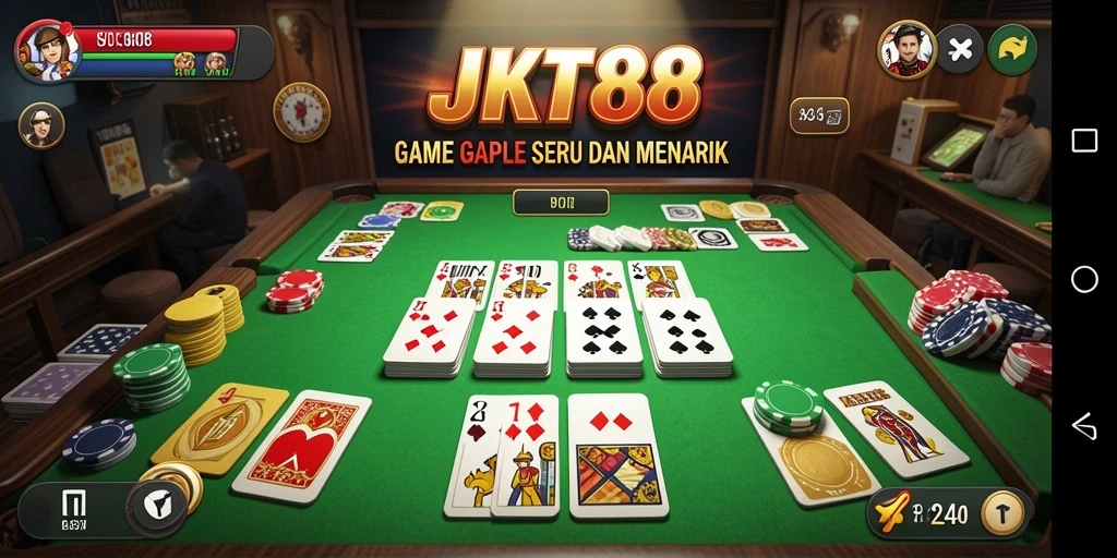 Screenshot gameplay JKT88 menampilkan suasana seru permainan Gaple.