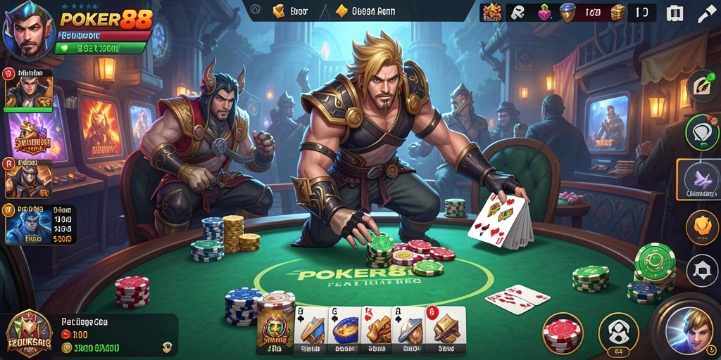 Screenshot gameplay RPG POKER88 menunjukkan aksi bertempur yang mendebarkan.