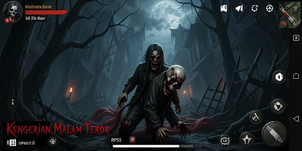 Tampilan gameplay menyeramkan di RP55 dengan suasana gelap.