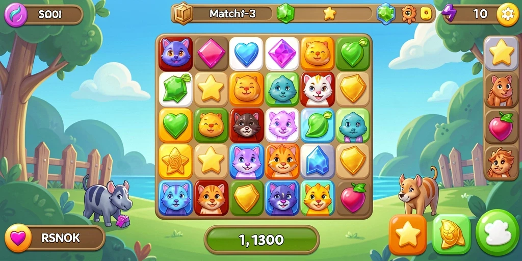 Screenshot RSNOK menampilkan aksi seru permainan Match-3.