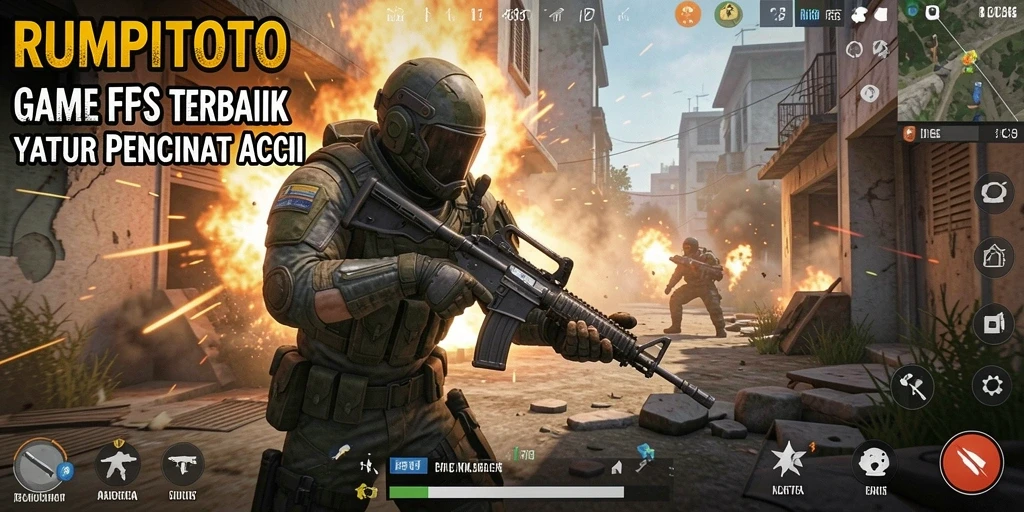Screenshot RUMPITOTO menampilkan aksi tembak-menembak yang intens.