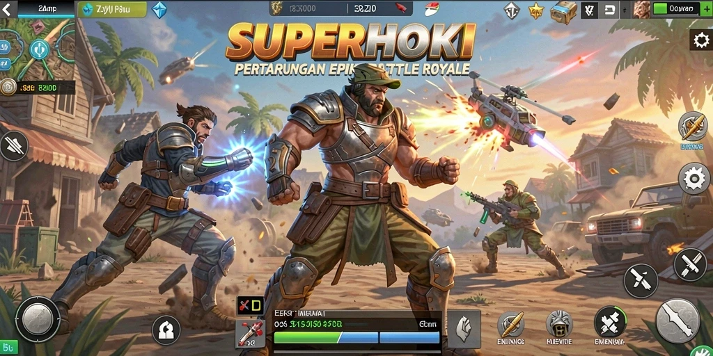Tampilan gameplay mendebarkan dari SUPERHOKI di pertarungan Battle Royale.