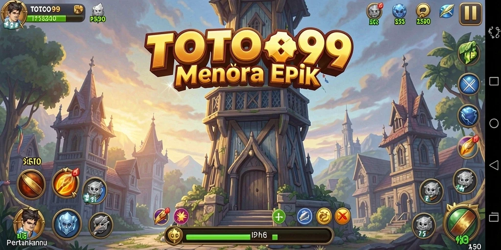 Screenshot gameplay menunjukkan menara strategis dan musuh yang mendekat.